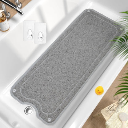HITSLAM Non Slip Bathtub Mat 40 x 16 Inch, Extra Long Bath Mat for Tub, Soft PVC Loofah Shower Floor Mat with Drain, Quick Drying Bathroom Tub Mat for Wet Area, Without Suction Cup, Grey