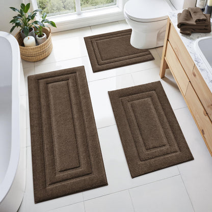 HOMEIDEAS Brown Bathroom Rugs Set of 3, Non Slip Bath Mats