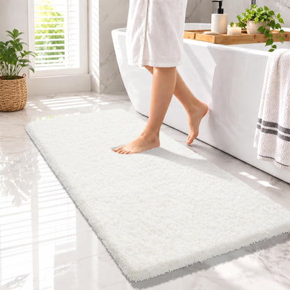 Yimobra Bathroom Rugs Non Slip Washable, Ultra Soft and Water Absorbent Bath Mats, Fluffy Shower Mat Outside, Plush Matts for Bathroom Floor/Sink, 24X17, Home Decor Accessories, Light Gray and White