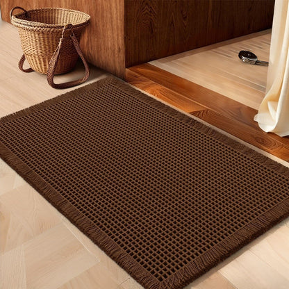IM HOME Waffle Bath Mat Set 2 Piece Olive Green,Woven Modern Bath Rug Mats, Absorbent Non Slip Bath Floor Mat, Soft Washable Boho Bath Rugs with Tassels for Bathroom, Bedroom, Kitchen,Tub