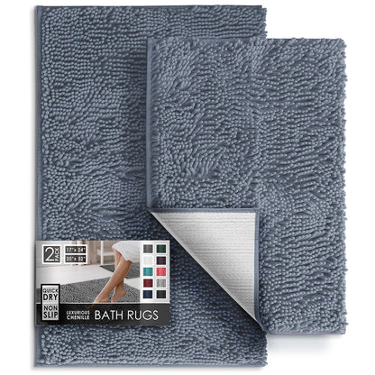 Hearth & Harbor Bathroom Rugs, Chenille Bath Mat - Machine Washable Bath Mats for Bathroom Non-Slip Backing Rubber, Quick Dry Bathroom Mat