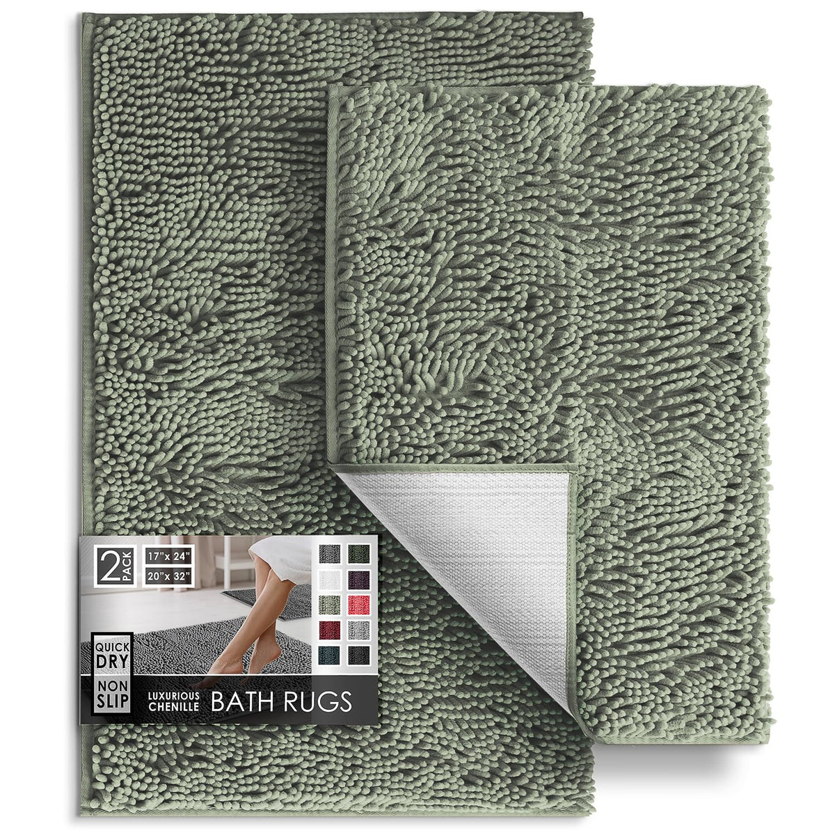 Hearth & Harbor Bathroom Rugs, Chenille Bath Mat - Machine Washable Bath Mats for Bathroom Non-Slip Backing Rubber, Quick Dry Bathroom Mat