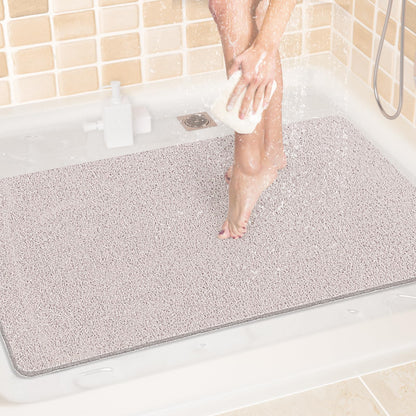 LuxStep Shower Mat Bathtub Mat,24x16 inch, Non-Slip Bath Mat with Drain, Quick Drying PVC Loofah Bathmat for Tub,Shower,Bathroom (Phthalate Free,Grey)