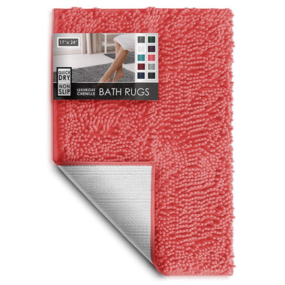 Hearth & Harbor Bathroom Rugs, Chenille Bath Mat - Machine Washable Bath Mats for Bathroom Non-Slip Backing Rubber, Quick Dry Bathroom Mat