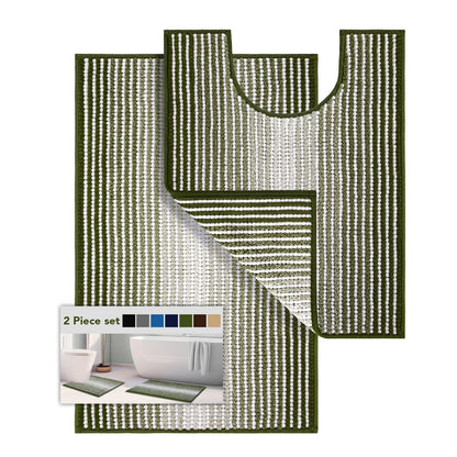 BSICPRO Bathroom Rugs Sets 2 Piece, Non Slip Striped Bath Mats, Sage