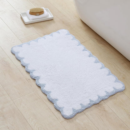 Peri Home Scalloped Bath Rug 20" x 30" White with Blue 1-Piece