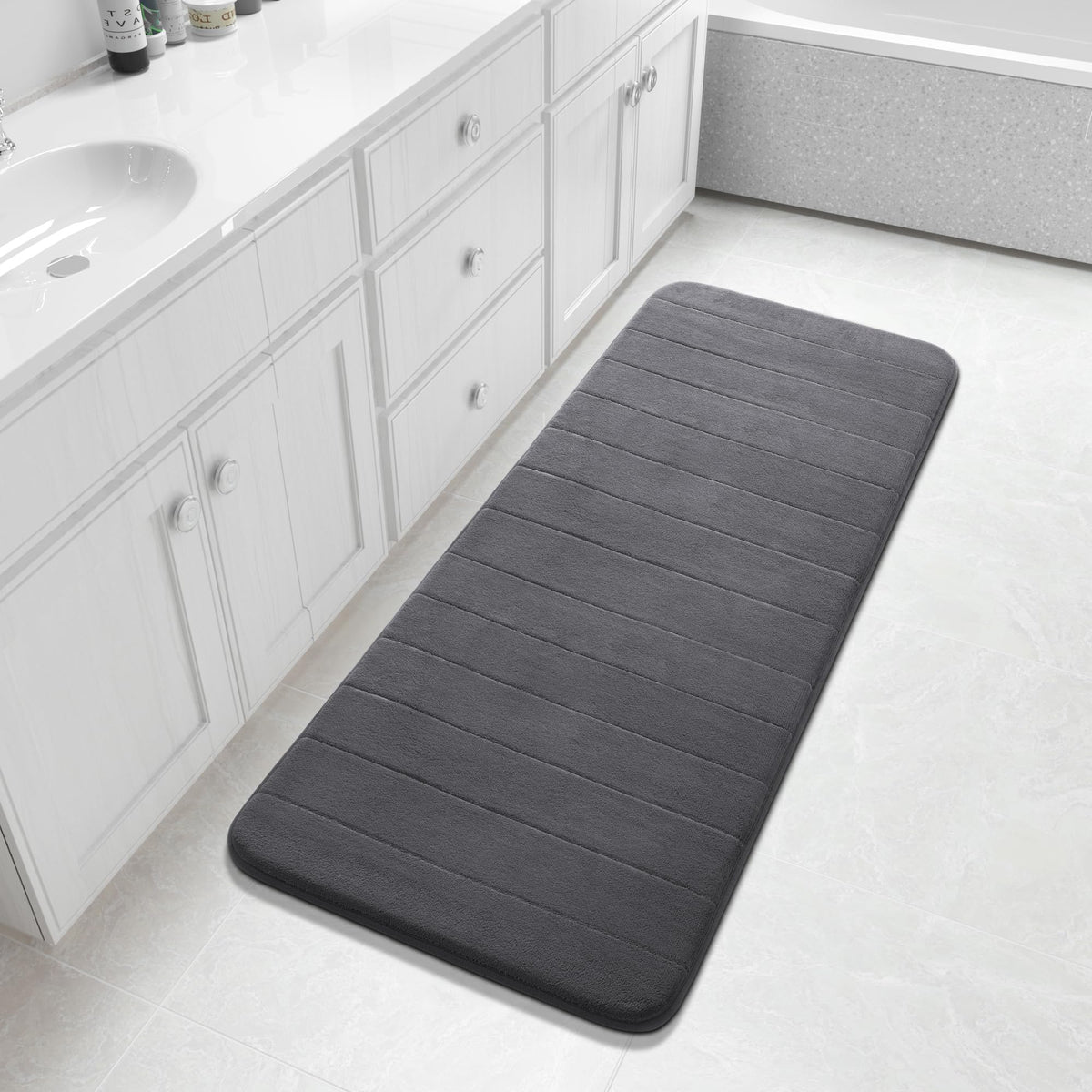 Yimobra Memory Foam Bath Mat, Super Soft Absorbent Bathroom Rug Non Slip, Quick Dry, Machine Washable Floor Carpet for Tub Shower, Home Decor Accessories, 24x17, Cream