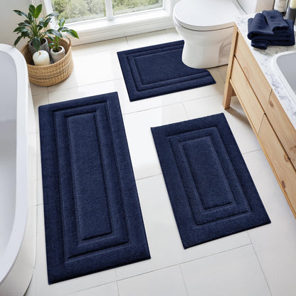 HOMEIDEAS Brown Bathroom Rugs Set of 3, Non Slip Bath Mats