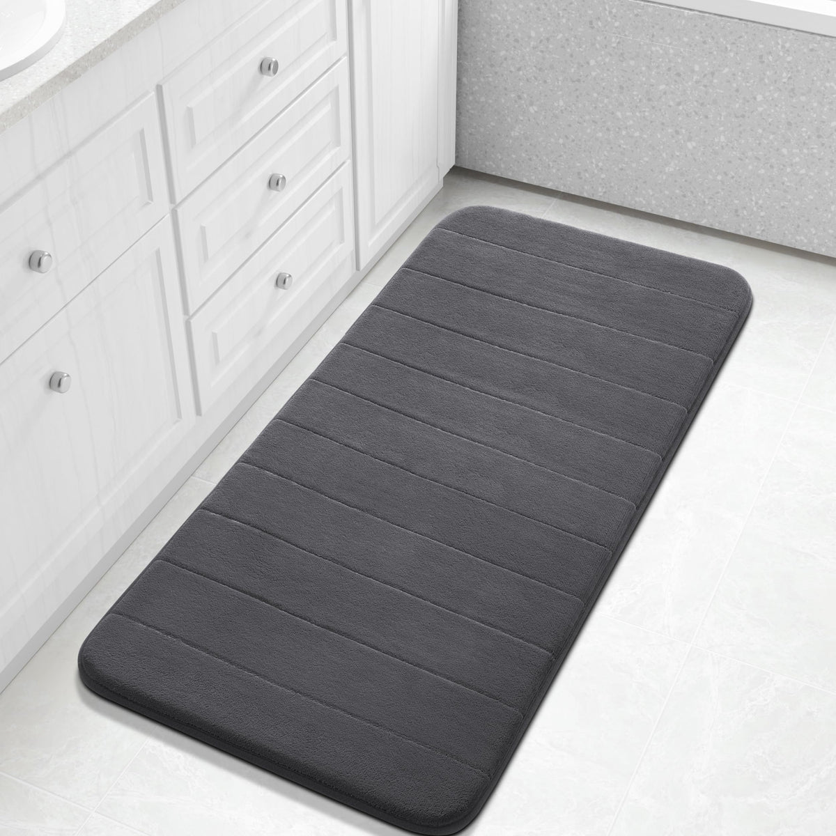 Yimobra Memory Foam Bath Mat, Super Soft Absorbent Bathroom Rug Non Slip, Quick Dry, Machine Washable Floor Carpet for Tub Shower, Home Decor Accessories, 24x17, Cream