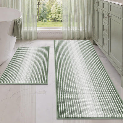BSICPRO Bathroom Rugs Sets 2 Piece, Non Slip Striped Bath Mats, Sage