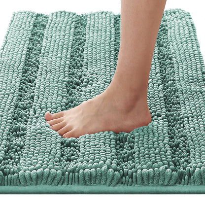 H.VERSAILTEX Bath Rugs for Bathroom Non Slip Bath Mats Extra Thick Chenille Striped Rug 20" x 32" Absorbent Non Skid Fluffy Soft Shaggy Washable Dry Fast Plush Mat for Indoor, Bath Room, Tub - Sage