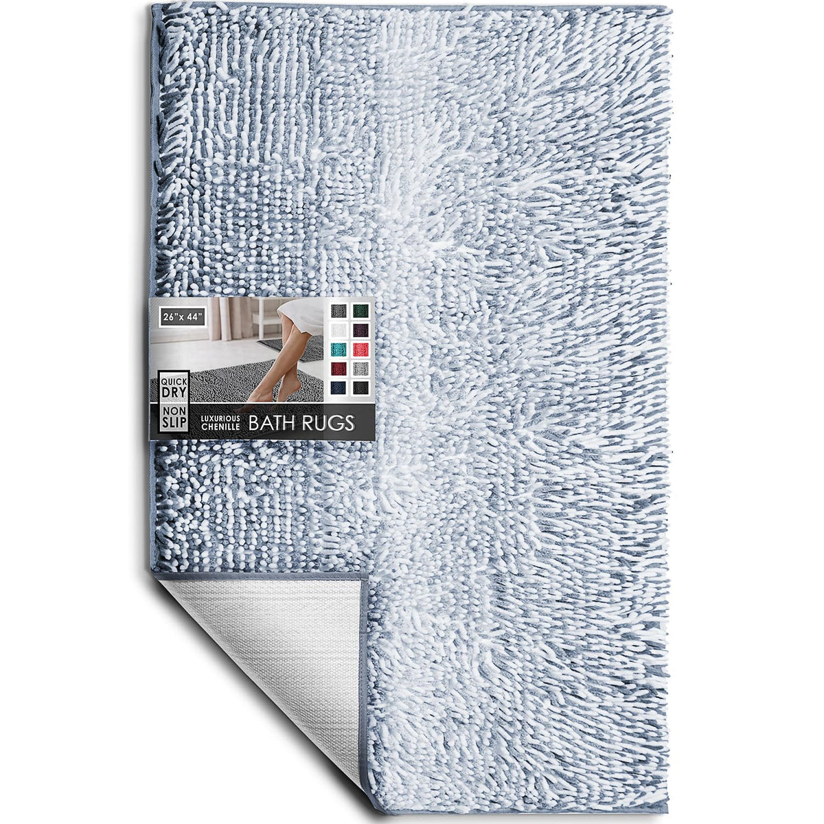 Hearth & Harbor Bathroom Rugs, Chenille Bath Mat - Machine Washable Bath Mats for Bathroom Non-Slip Backing Rubber, Quick Dry Bathroom Mat