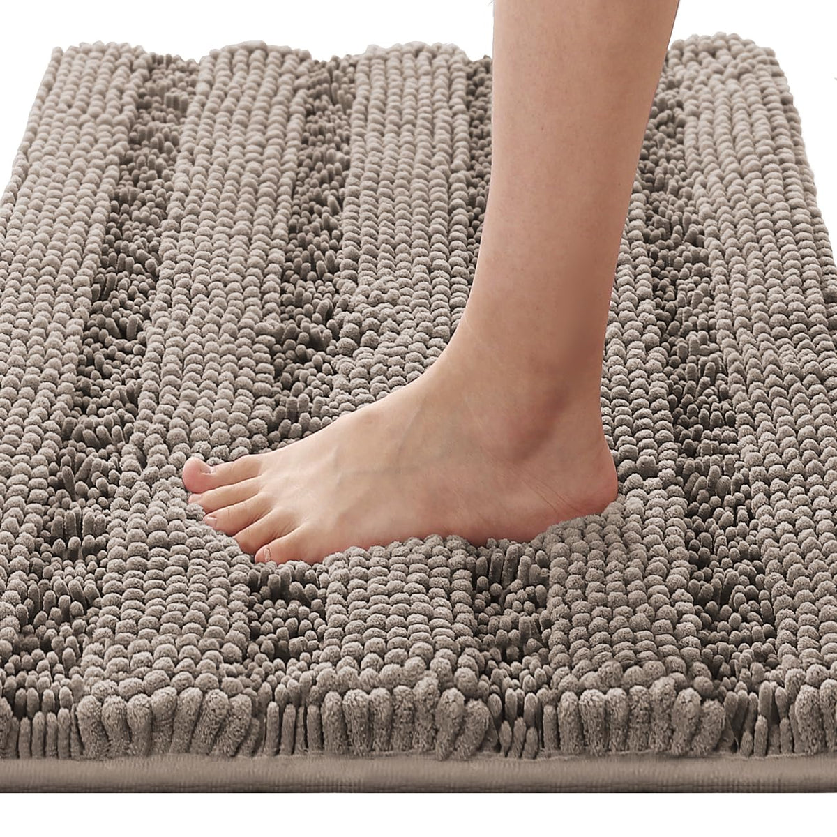 H.VERSAILTEX Bath Rugs for Bathroom Non Slip Bath Mats Extra Thick Chenille Striped Rug 20" x 32" Absorbent Non Skid Fluffy Soft Shaggy Washable Dry Fast Plush Mat for Indoor, Bath Room, Tub - Sage
