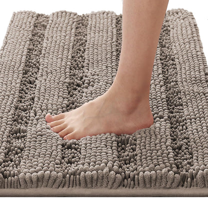 H.VERSAILTEX Sage Bathroom Rugs, Bath Mat Set of 2 Extra Thick Chenille Striped Pattern Shaggy Bath Rugs for Bath Room, Non Skid Bath Mats for Bathroom Floor (32 x 20 Plus 24 x 17 - Inches)