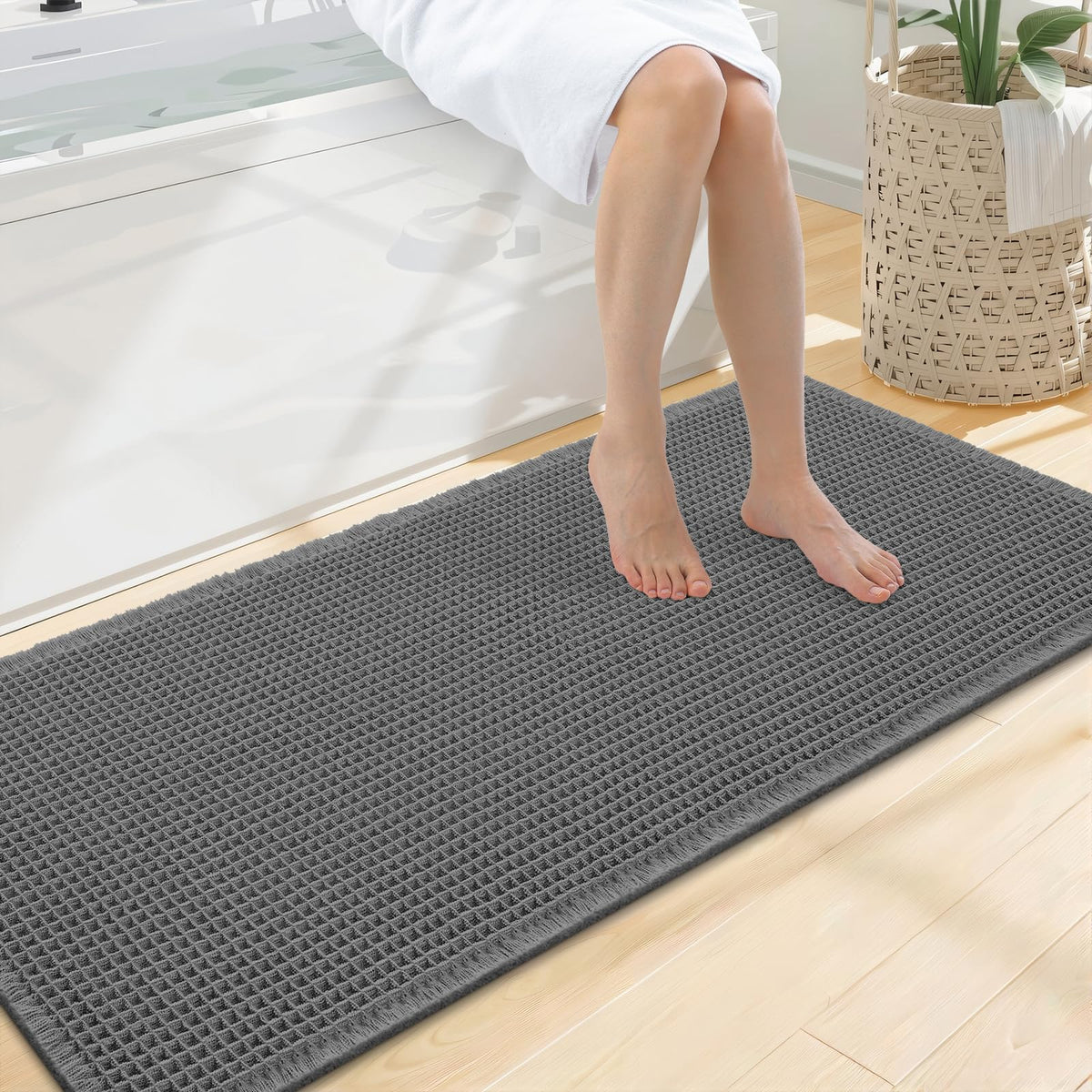 Smiry Waffle Bath Mat 30X20, Extra Soft Absorbent Bathroom Rugs, Brown
