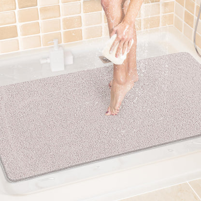 LuxStep Shower Mat Bathtub Mat,24x16 inch, Non-Slip Bath Mat with Drain, Quick Drying PVC Loofah Bathmat for Tub,Shower,Bathroom (Phthalate Free,Grey)