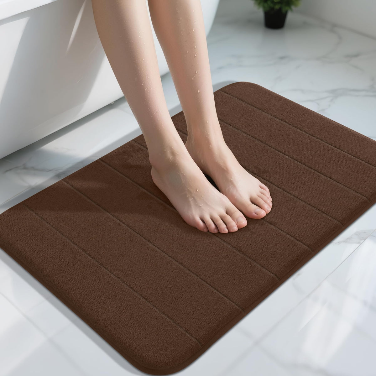 Yimobra Memory Foam Bath Mat, Super Soft Absorbent Bathroom Rug Non Slip, Quick Dry, Machine Washable Floor Carpet for Tub Shower, Home Decor Accessories, 24x17, Cream