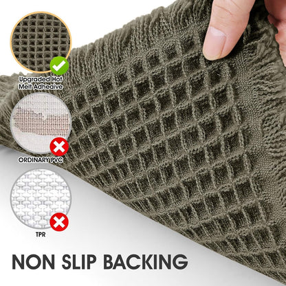 IM HOME Waffle Bath Mat Set 2 Piece Olive Green,Woven Modern Bath Rug Mats, Absorbent Non Slip Bath Floor Mat, Soft Washable Boho Bath Rugs with Tassels for Bathroom, Bedroom, Kitchen,Tub