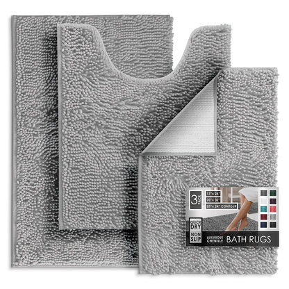 Hearth & Harbor Bathroom Rugs, Chenille Bath Mat - Machine Washable Bath Mats for Bathroom Non-Slip Backing Rubber, Quick Dry Bathroom Mat