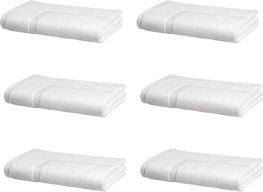 Amazon Basics Premium 100% Cotton Absorbent Soft Bath Mat, Machine Washable, 684 GSM, 20" x 30", White, Hotel Spa Bathmats, 6-Pack (Previously AmazonCommercial)