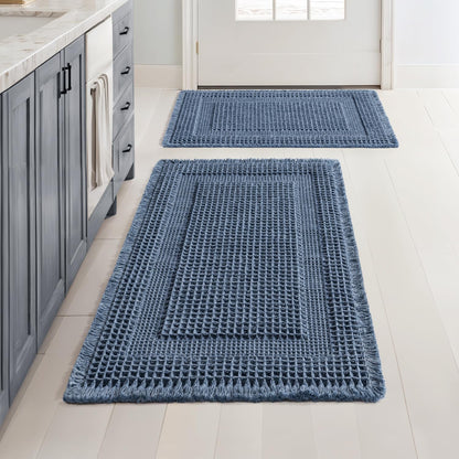 MIULEE Set of 2 Waffle Bathroom Rugs Brown Boho Bath Mat 17x24+18x30 in