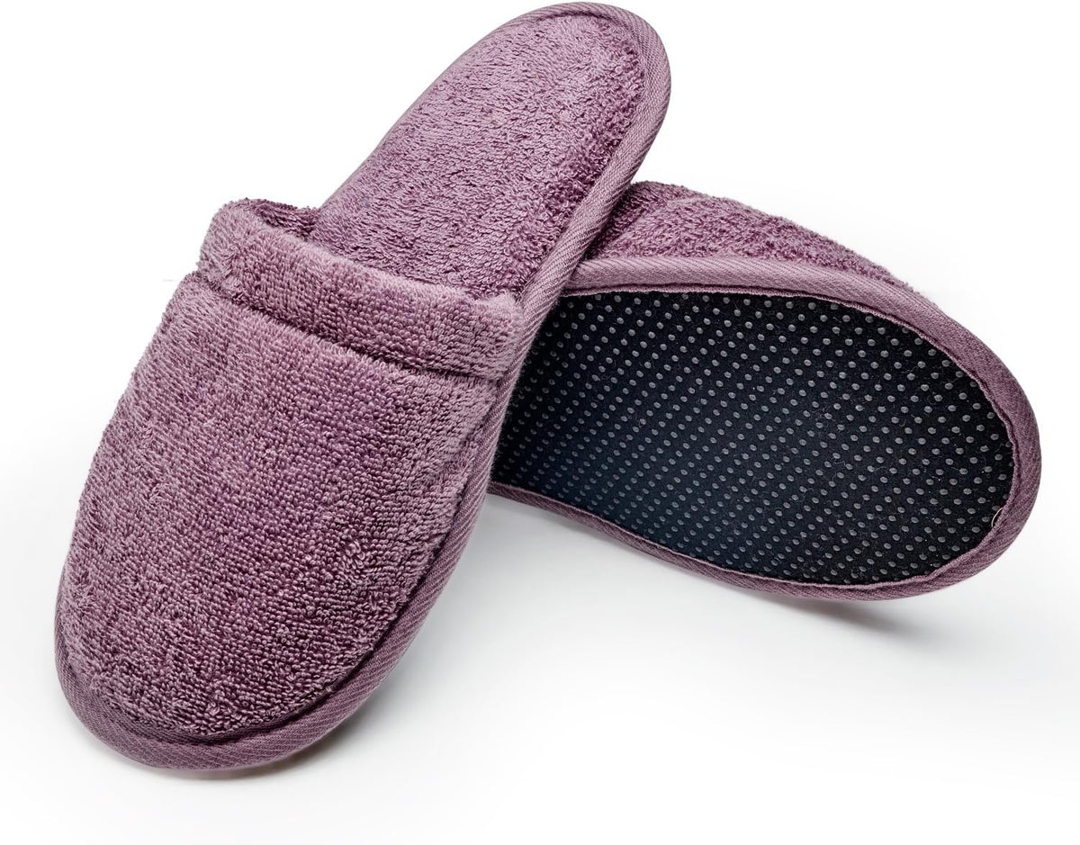 Arus Womens Turkish Terry Cotton Cloth Bath Spa Slippers, Plum, 6-9.5
