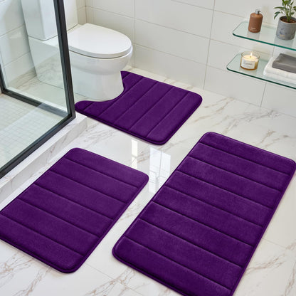 BYSURE Black Memory Foam Bathroom Rug Set 3 Piece 17"x24"+20"x32"+U Shape 20"x24"