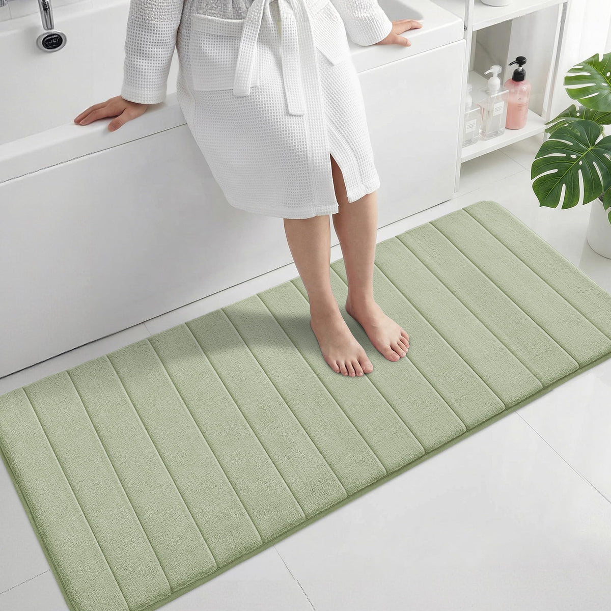 Yimobra Memory Foam Bath Mat, Super Soft Absorbent Bathroom Rug Non Slip, Quick Dry, Machine Washable Floor Carpet for Tub Shower, Home Decor Accessories, 24x17, Cream