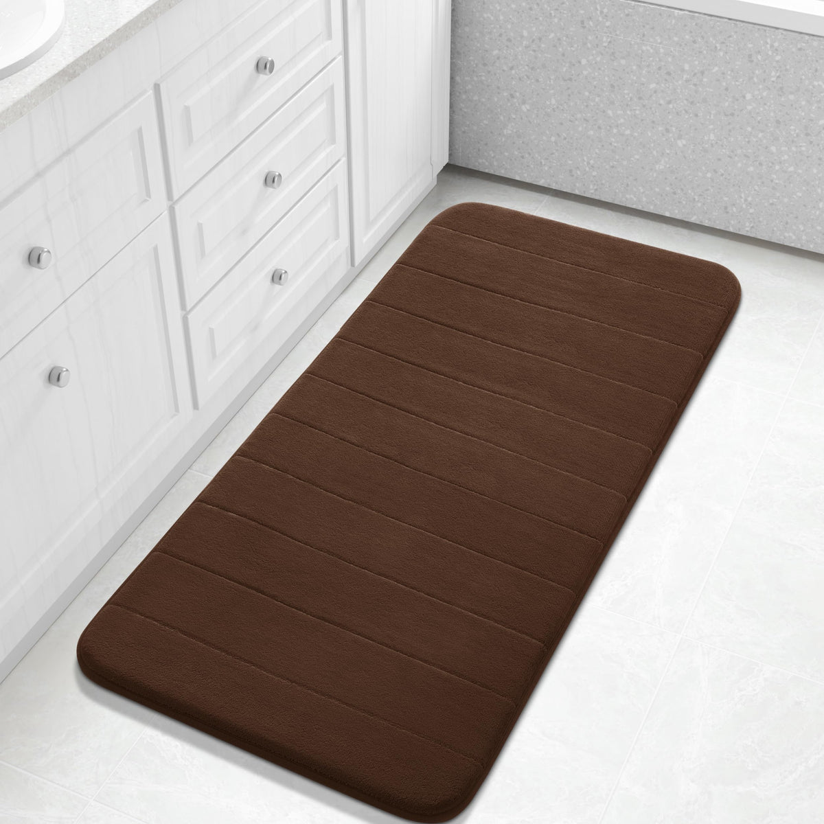 Yimobra Memory Foam Bath Mat, Super Soft Absorbent Bathroom Rug Non Slip, Quick Dry, Machine Washable Floor Carpet for Tub Shower, Home Decor Accessories, 24x17, Cream