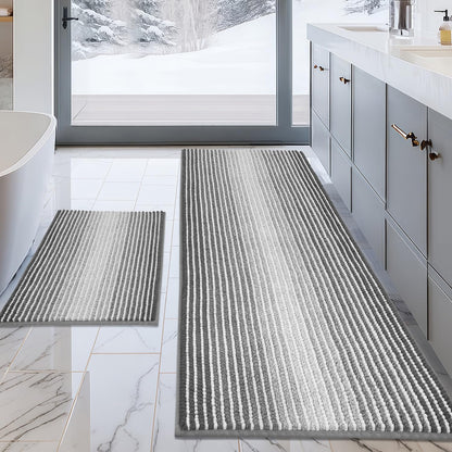 BSICPRO Bathroom Rugs Sets 2 Piece, Non Slip Striped Bath Mats, Sage