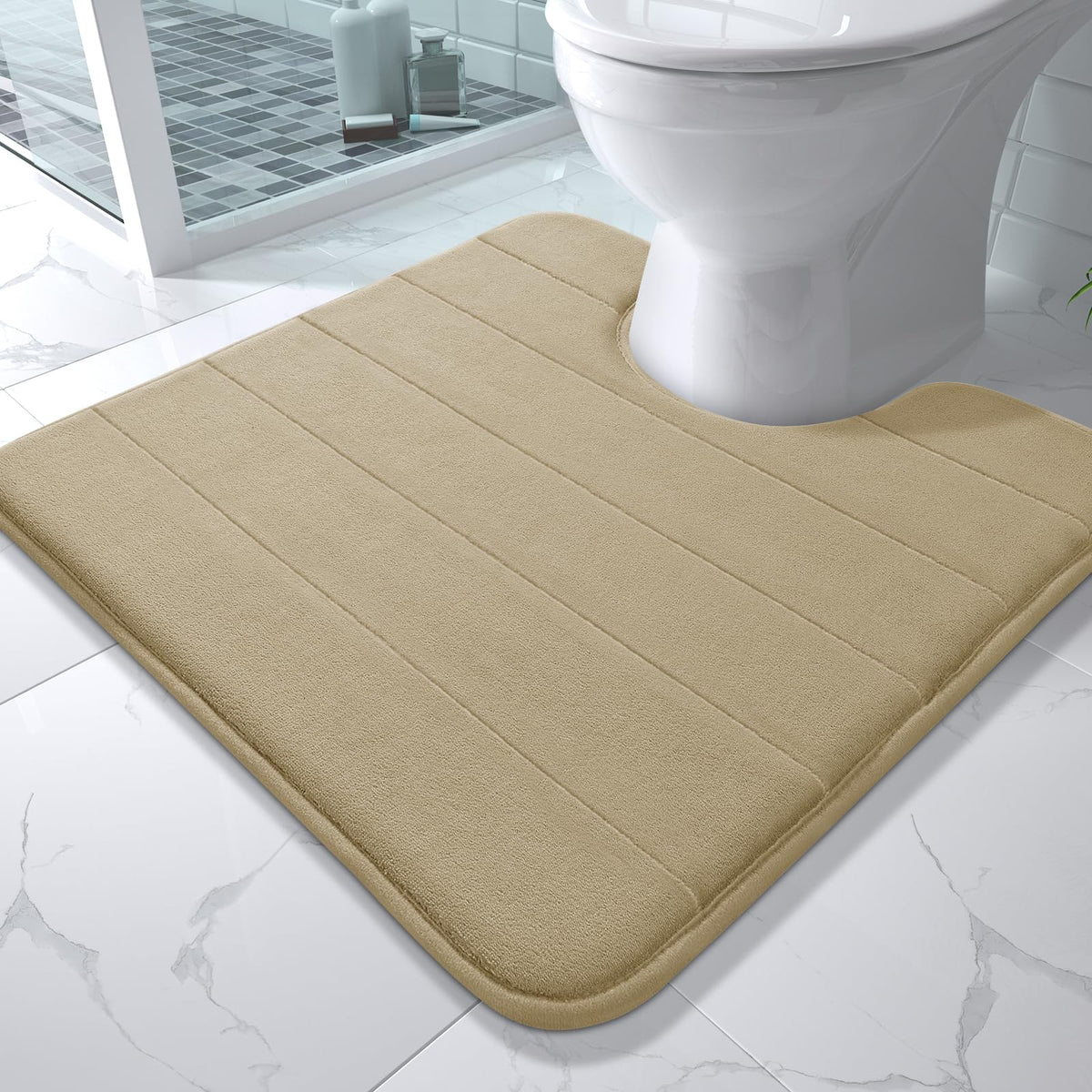 Yimobra Memory Foam Bath Mat, Super Soft Absorbent Bathroom Rug Non Slip, Quick Dry, Machine Washable Floor Carpet for Tub Shower, Home Decor Accessories, 24x17, Cream