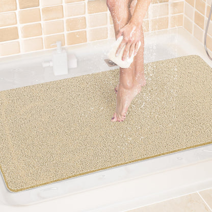 LuxStep Shower Mat Bathtub Mat,24x16 inch, Non-Slip Bath Mat with Drain, Quick Drying PVC Loofah Bathmat for Tub,Shower,Bathroom (Phthalate Free,Grey)