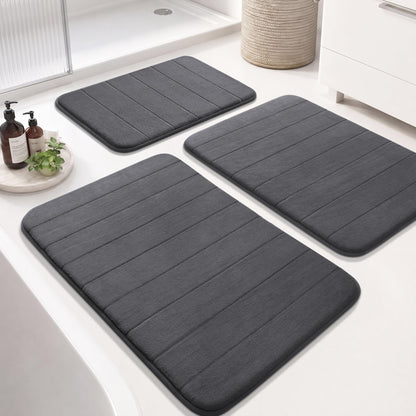 Yimobra Memory Foam Bath Mat Set 3 Pieces- Super Soft Absorbent Quick Dry Bathroom Rug Sets, Machine Washable Non Slip Floor Carpet for Tub Shower, Vanity & Toilet Base, Gray