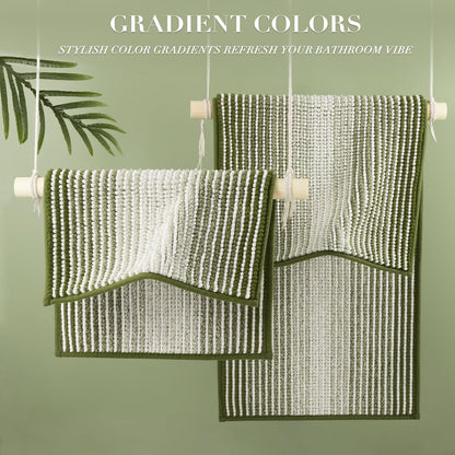 BSICPRO Bathroom Rugs Sets 2 Piece, Non Slip Striped Bath Mats, Sage