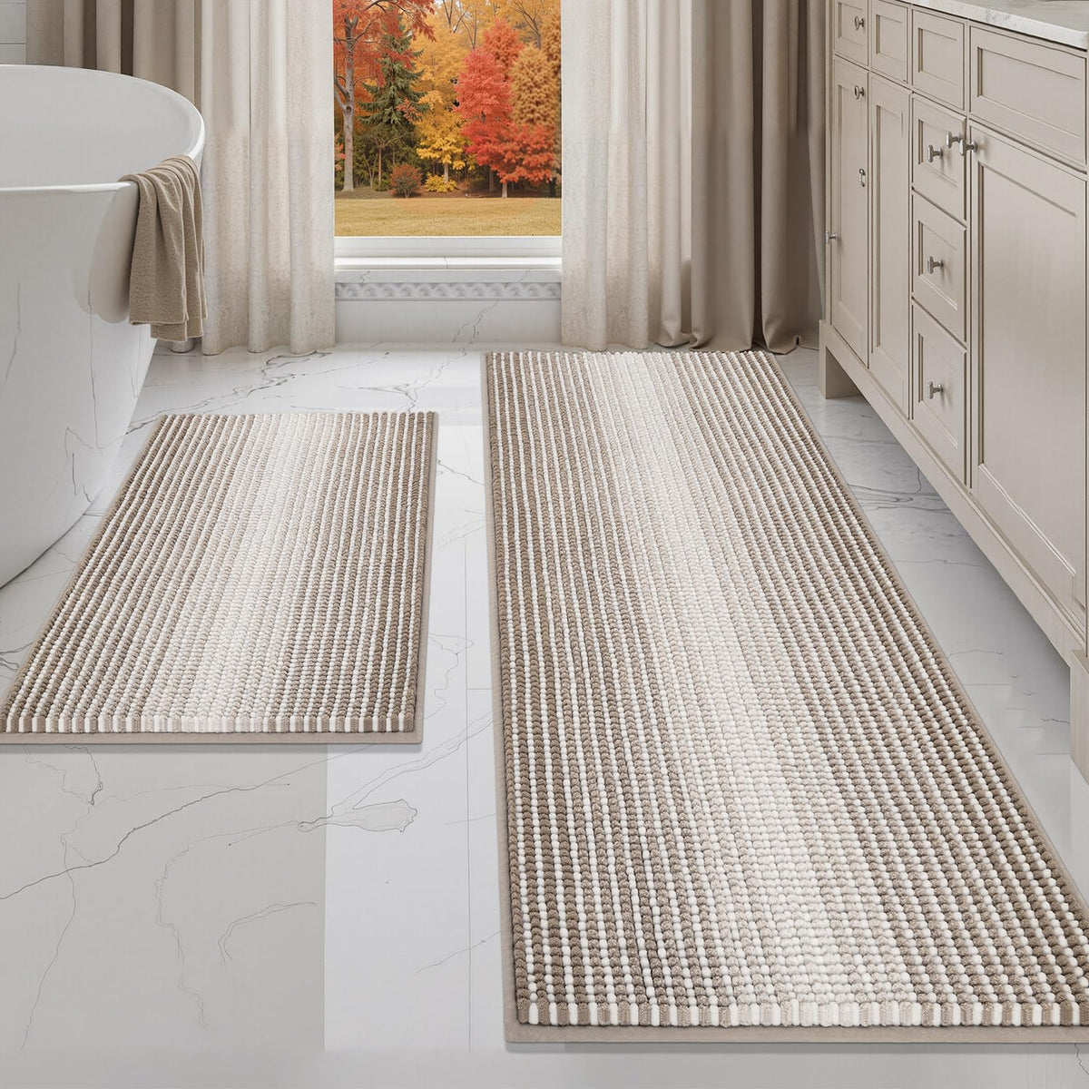 BSICPRO Bathroom Rugs Sets 2 Piece, Non Slip Striped Bath Mats, Sage