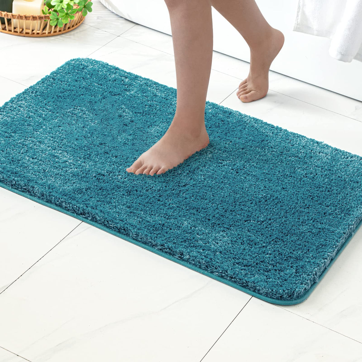 MIULEE Teal Bathroom Rugs Soft Small Microfiber Bath Mat 16x24 Inch