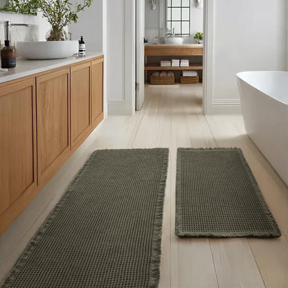 JIUZHEN Set of 2 Waffle Bath Mats Boho Bath Rugs 16"x24"+20"x32", Brown