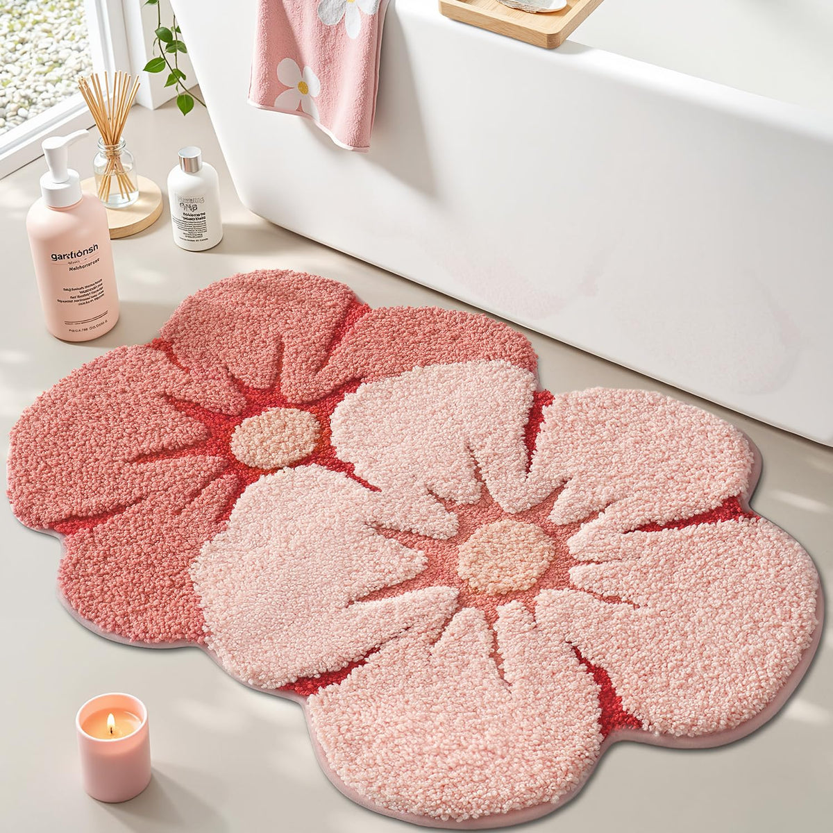 LUMI Bathroom Rug Green Leaf, Absorbent Non Slip Bath Mat, 31.5"x47"