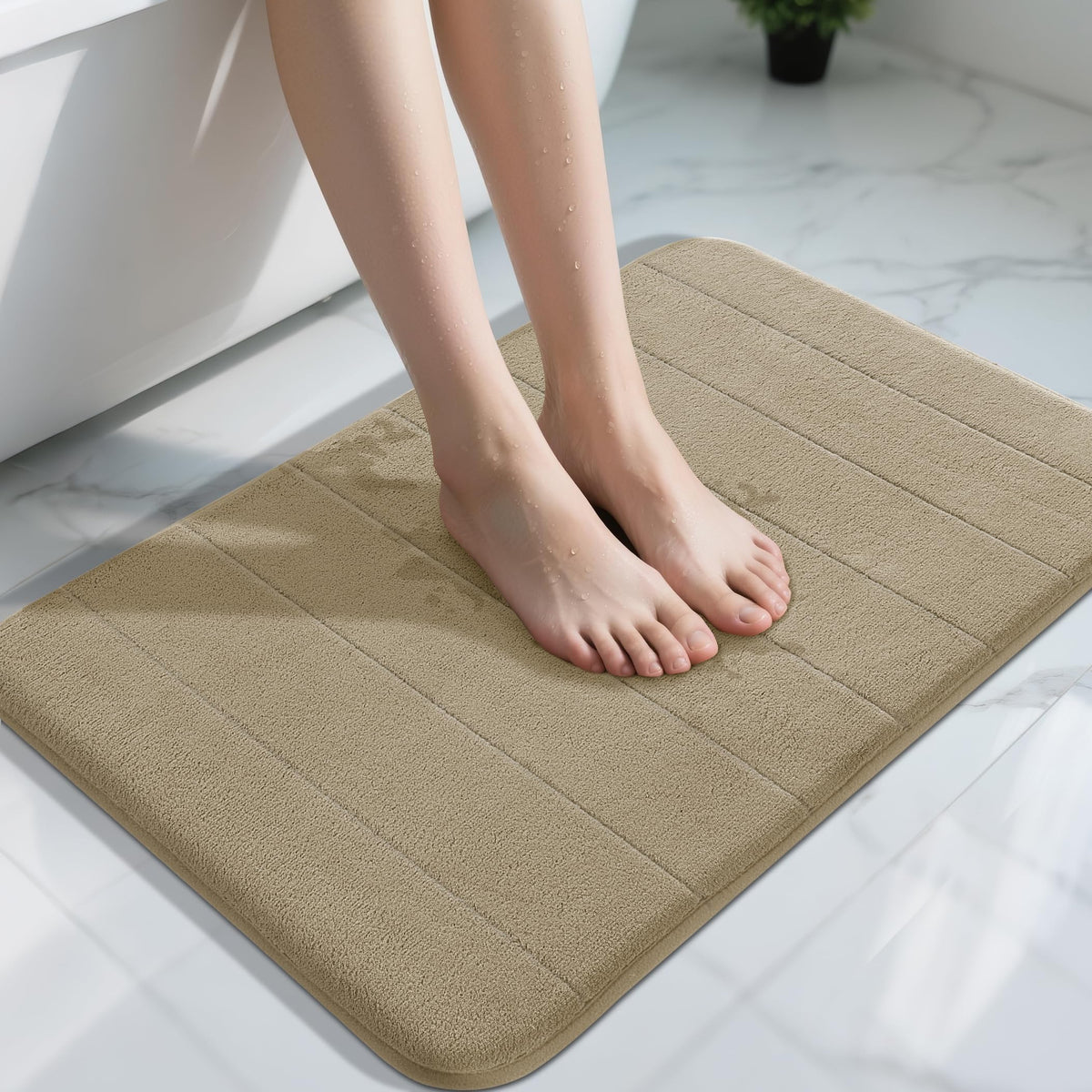 Yimobra Memory Foam Bath Mat, Super Soft Absorbent Bathroom Rug Non Slip, Quick Dry, Machine Washable Floor Carpet for Tub Shower, Home Decor Accessories, 24x17, Cream