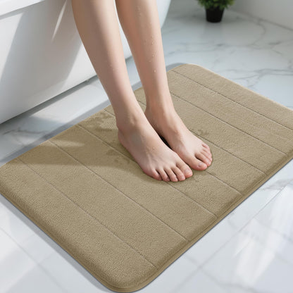 Yimobra Memory Foam Bath Mat, Super Soft Absorbent Bathroom Rug Non Slip, Quick Dry, Machine Washable Floor Carpet for Tub Shower, Home Decor Accessories, 24x17, Cream