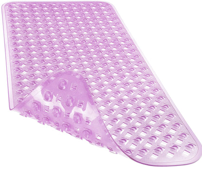 Yimobra Bathtub Mat Non Slip, 35"X16" Shower Mat with Strong Suction Cups & Drain Holes, Long Anti Slip Bath Tub Mat for Inside Shower, Machine Washable Fast Drying, Bathroom Essentials, Clear Blue