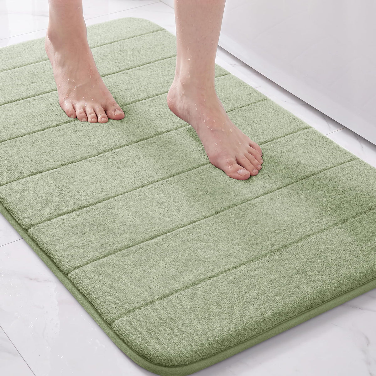 Yimobra Memory Foam Bath Mat, Super Soft Absorbent Bathroom Rug Non Slip, Quick Dry, Machine Washable Floor Carpet for Tub Shower, Home Decor Accessories, 24x17, Cream