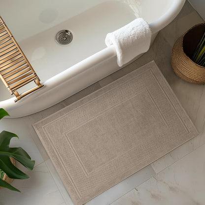 Avalon Towels Beige Bath Mat - 100% Cotton Set of 2 Absorbent Bathmat - Bathroom Mats Quick Dry Bath Mats for Bathrooms (22x34 Inches)