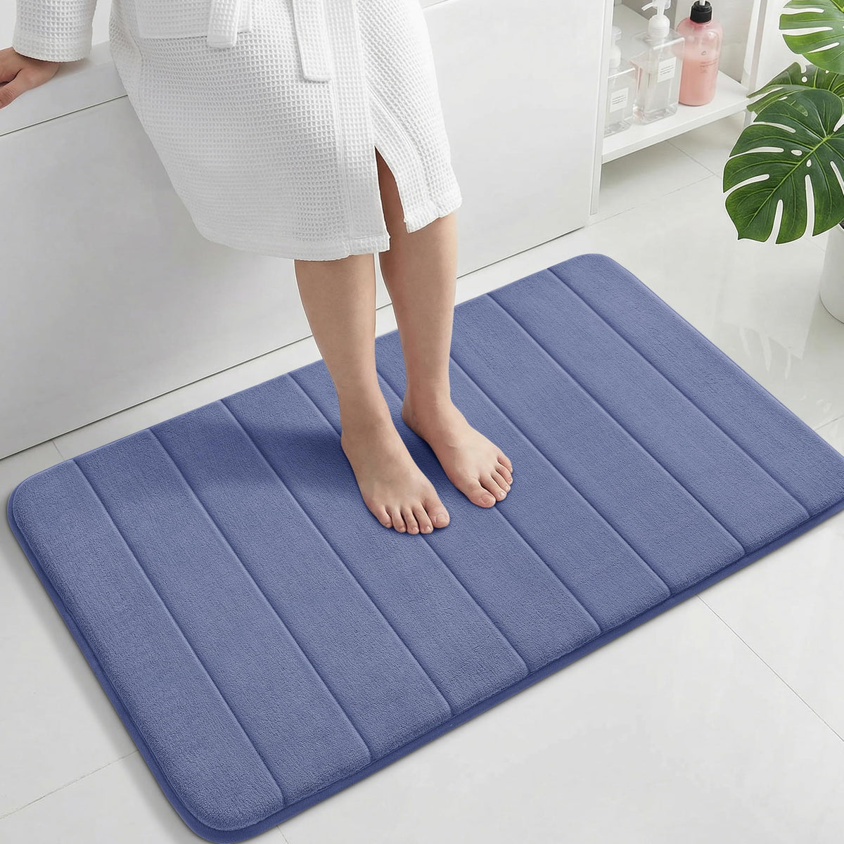 Yimobra Memory Foam Bath Mat, Super Soft Absorbent Bathroom Rug Non Slip, Quick Dry, Machine Washable Floor Carpet for Tub Shower, Home Decor Accessories, 24x17, Cream