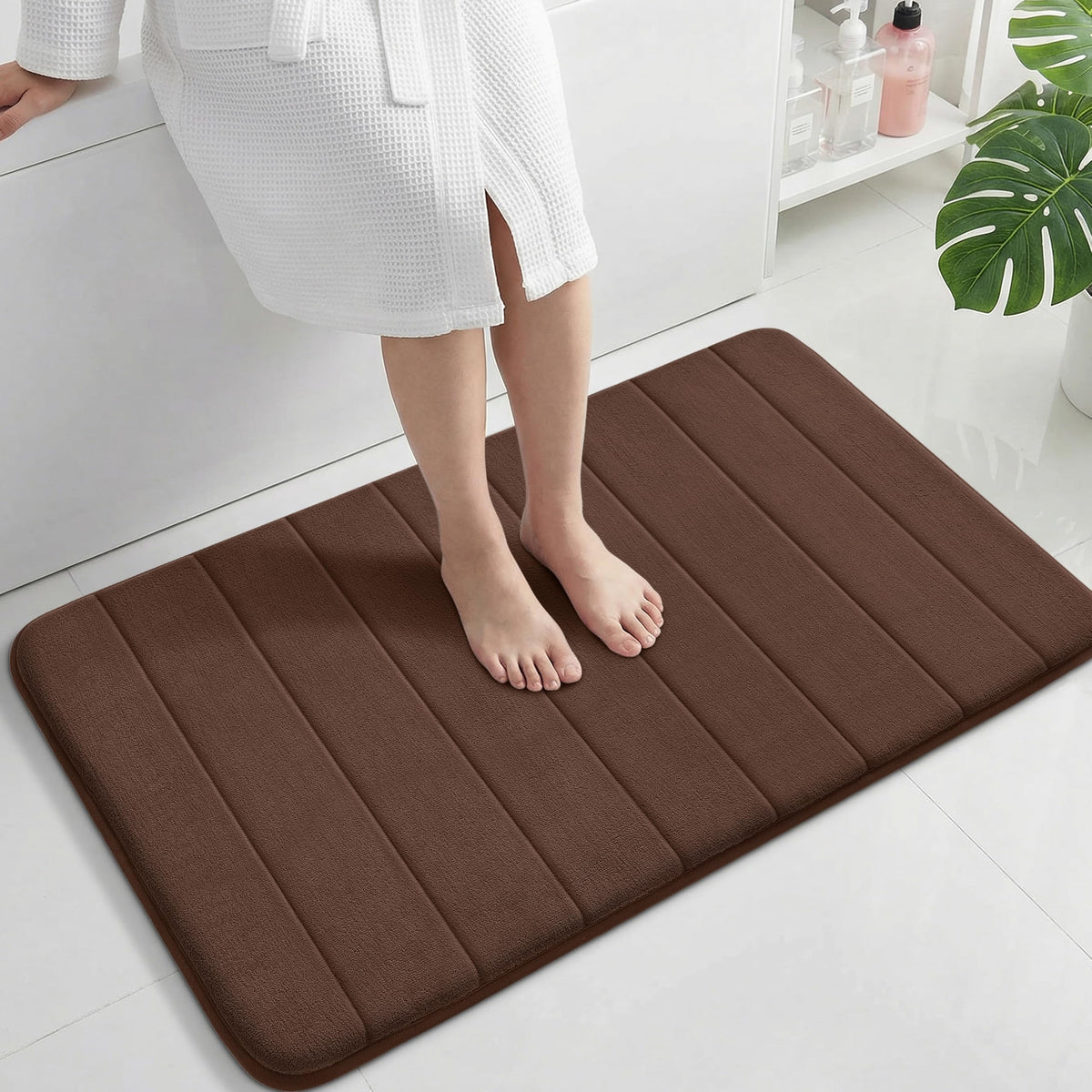 Yimobra Memory Foam Bath Mat, Super Soft Absorbent Bathroom Rug Non Slip, Quick Dry, Machine Washable Floor Carpet for Tub Shower, Home Decor Accessories, 24x17, Cream