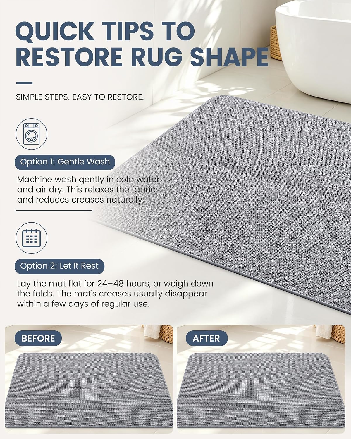 Smiry Ultra Thin Bath Mat 30X20, Non Slip Rubber Washable Bathroom Rugs