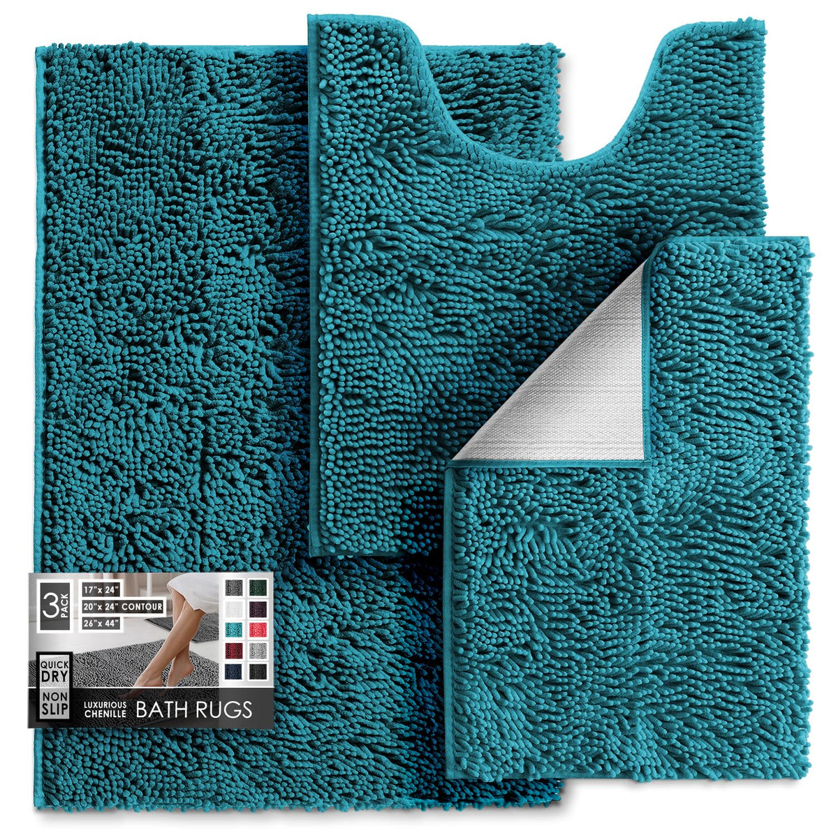Hearth & Harbor Bathroom Rugs, Chenille Bath Mat - Machine Washable Bath Mats for Bathroom Non-Slip Backing Rubber, Quick Dry Bathroom Mat