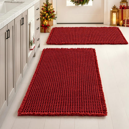 MIULEE Set of 2 Waffle Bathroom Rugs Boho Bath Mat Brown 18x30 Inch