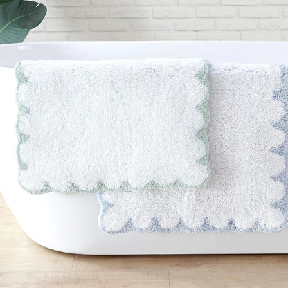 Peri Home Scalloped Bath Rug 20" x 30" White with Blue 1-Piece