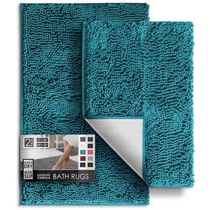 Hearth & Harbor Bathroom Rugs, Chenille Bath Mat - Machine Washable Bath Mats for Bathroom Non-Slip Backing Rubber, Quick Dry Bathroom Mat
